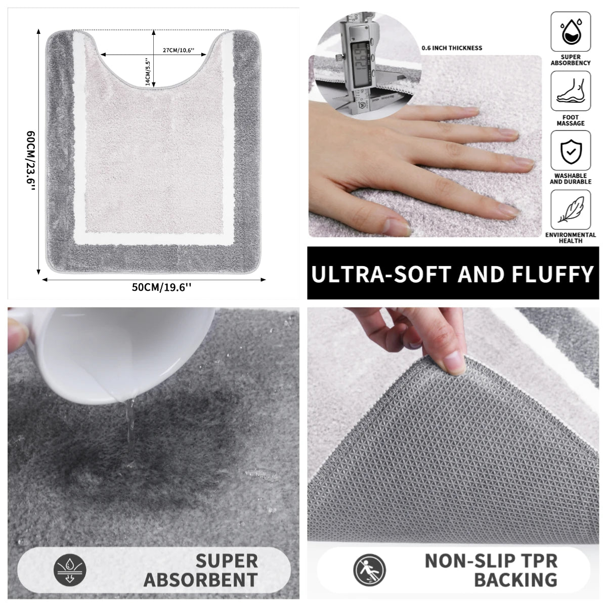 U-Shaped Toilet Mat Bathroom Mat Bathroom Carpet Bathroom Carpet Memory Foam/Chenille Bath Mat Anti-Skid Super Absorbent