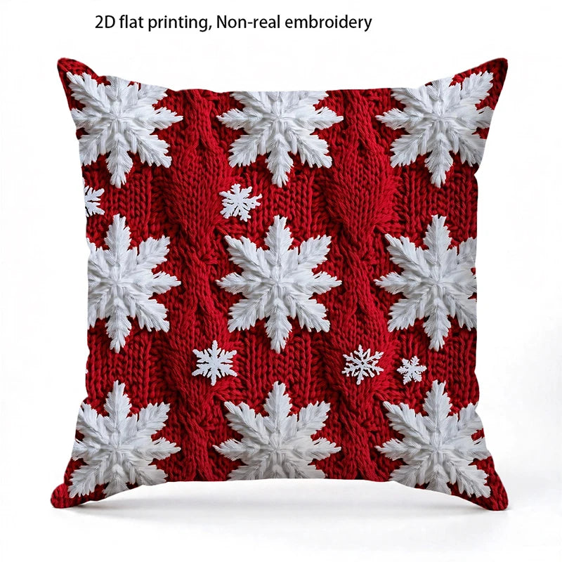 Christmas Red Pillows with Snowflakes and Trees Square polyester pillowcase, modern sofa decorative cushion cover