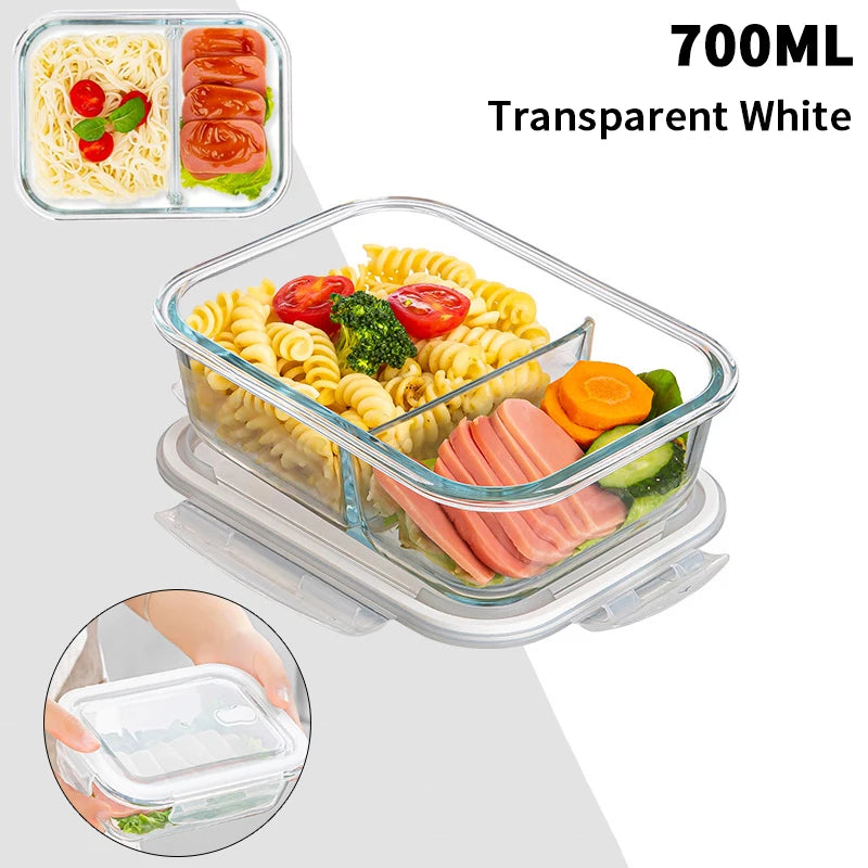 1/2/3 Grids Thickened Leak Proof Microwave Safe Food Crisper High Borosilicate Glass Bento Box With Lids Airtight Lunch Boxes