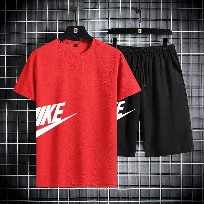 2026 New Fashion Casual Trend Men's Sportswear Set - Short-sleeved T-shirt and Summer Outdoor Sports Shorts Set, Running Set, Tw
