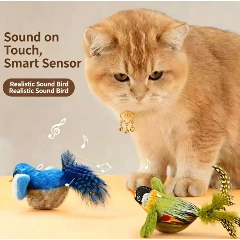 1Pc Cat Toy Simulation Chirping Bird Sound Wand. Self Play Interactive Toy for Kitten. Boredom Relief Durable Chew Teaser for Cats.