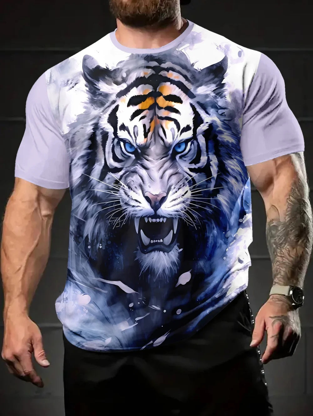 Men 3D Graphics Wolf Print T-Shirts Summer Oversized Causal Tees Fashion Tiger Pattern Fitness Short Sleeve O-Neck Tops Clothing