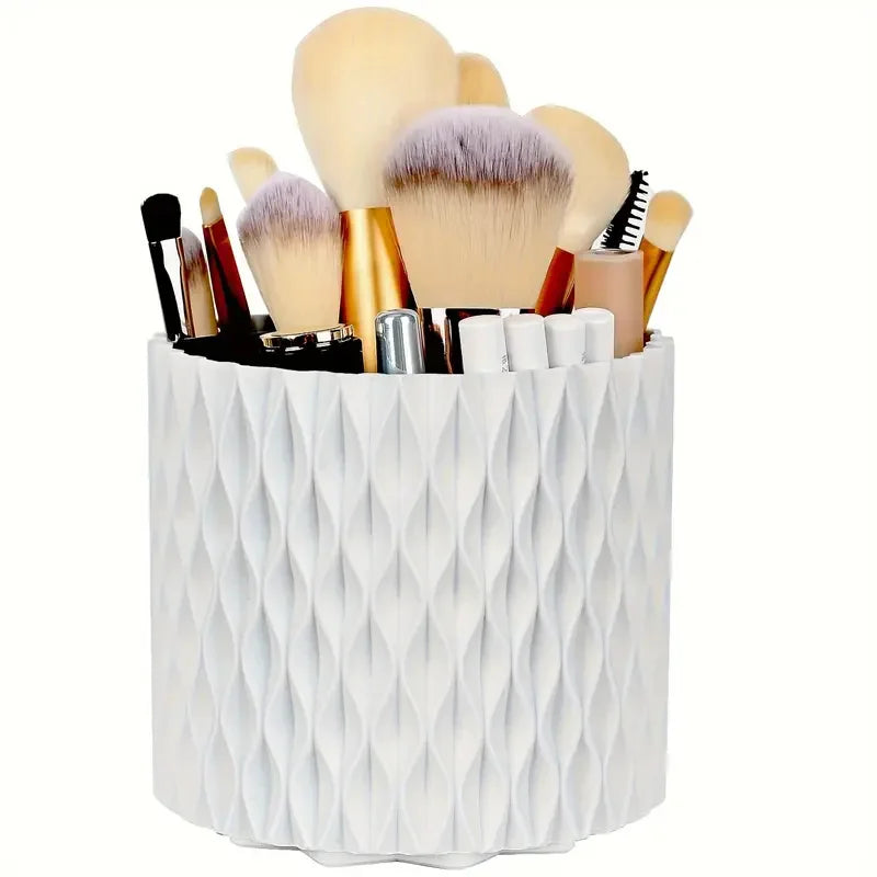 Rotating Makeup Organizer, Cosmetic Display Case with Brush Holder Perfume Tray, Storage Carousel for Vanity Bathroom Countertop