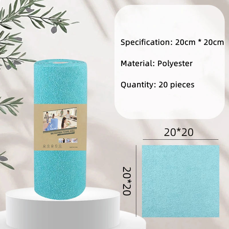 1Roll 20Sheets Reusable Microfiber Cleaning Wipes Household Kitchen Dish Rags Towel Rolls Wash Paper Towel Replacement Lint-Free