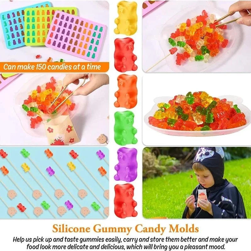 50 Grids Gummy Bear Mold Silicone Cute Bear Jelly Mould with Dropper Candy Chocolate Fondant Moulds DIY Baking Decoration Tools