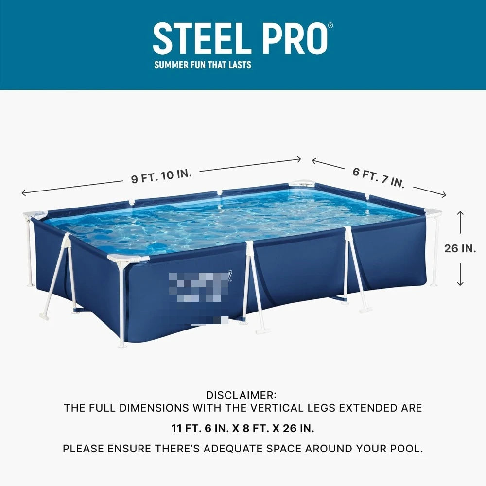 US Shipping Above Ground Swimming Pool 9.8ft x 6.6ft x 26in Rectangular Metal Frame Set with Filter Pump & Cartridge