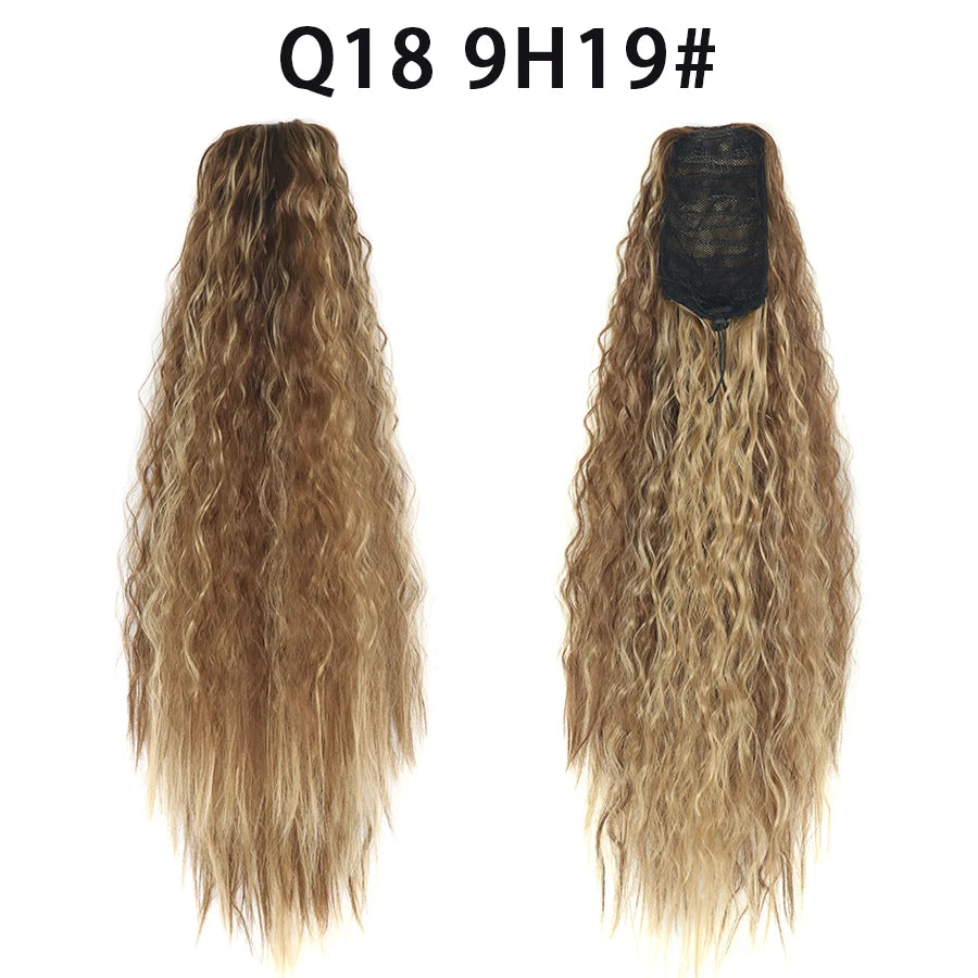 22 Inch Drawstring Ponytail Extension Curly Wave Long Ponytail Hair Extension Synthetic Corn Wavy Drawstring Ponytail Extensions