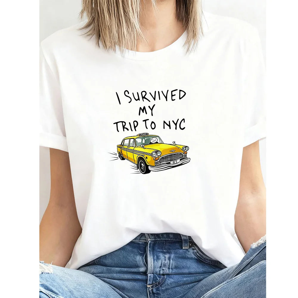 I Survived My Trip To NYC T Shirt New York City Yellow Taxi Shirt Woman Man Summer Cotton Graphic T Shirts Adult O-neck Tops