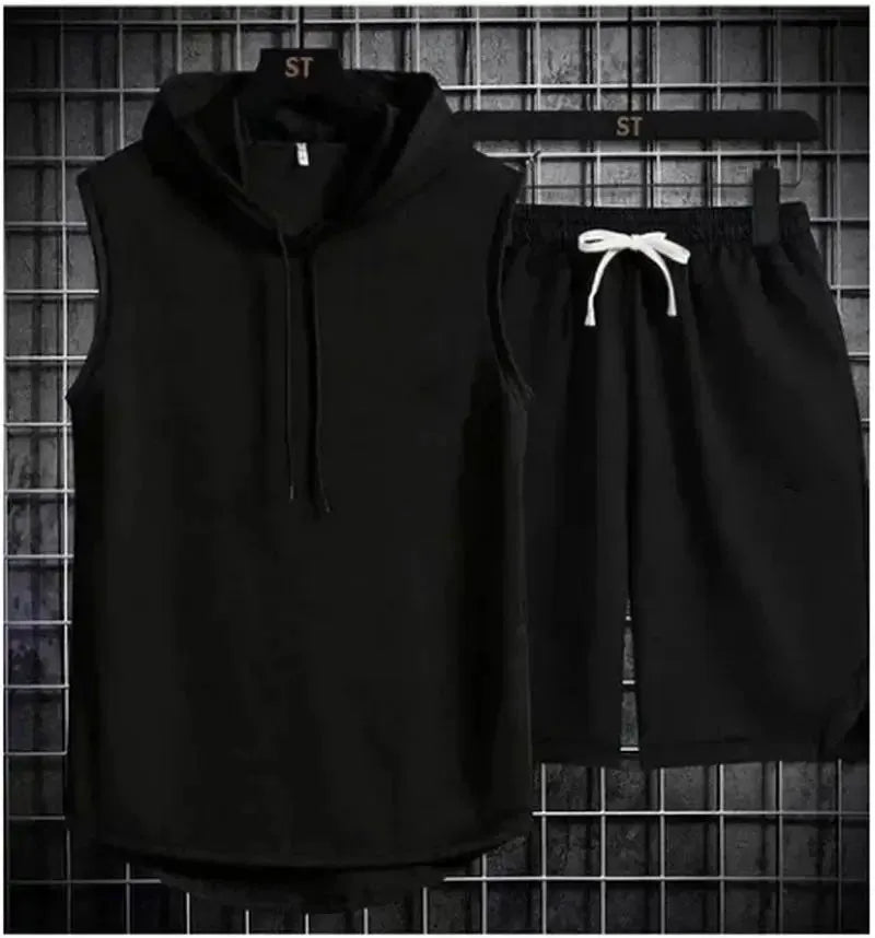 2025 summer new men's two-piece casual T-shirt and shorts set men's sports set fashionable short sleeved sports set hooded T-shi