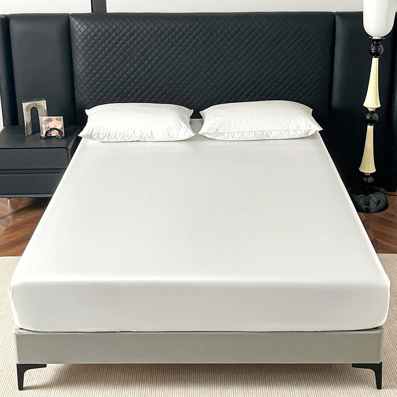 Satin Elastic Fitted Sheet Solid Mattress Cover 360 Band Bed Sheet for Single Double Couple King Queen Full Twin Bedsheet