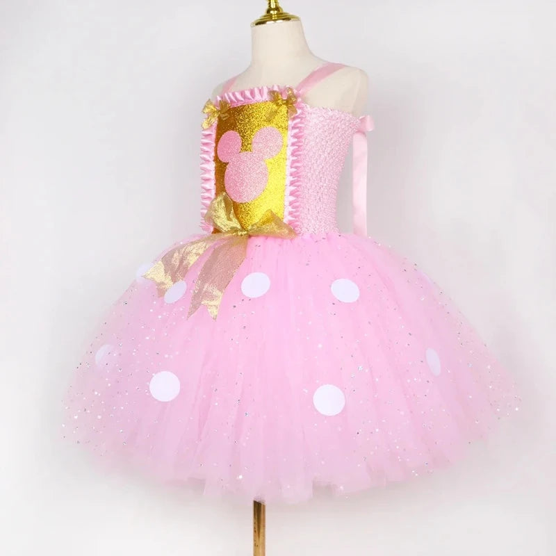 Baby Girls Pink Minnie Tutu Dress Polka Dots Glitter Cartoon Tulle Princess Dress Kids Halloween Birthday Party Cosplay Costume1