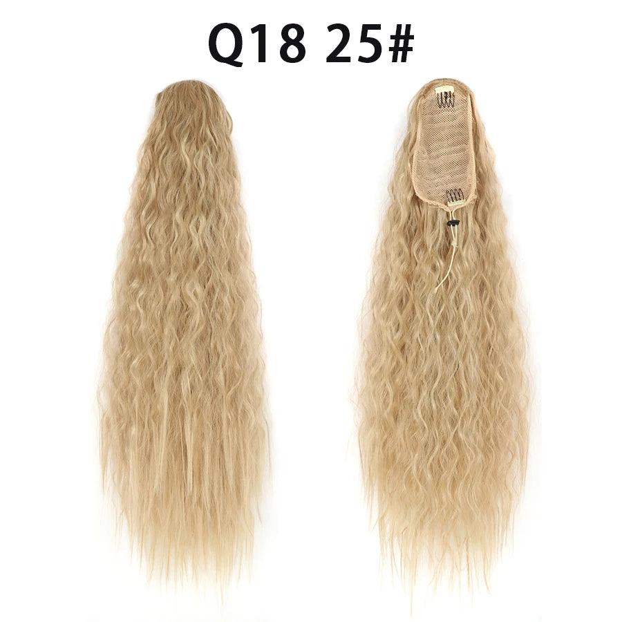 22 Inch Drawstring Ponytail Extension Curly Wave Long Ponytail Hair Extension Synthetic Corn Wavy Drawstring Ponytail Extensions