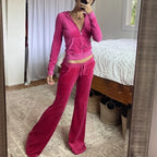 Women Velvet Zip Up Crop Hoodie Jacket + Long Pants Y2K Casual Hoodies Sweatshirt with Pocket Autumn Winter Loungewear Outfits