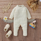 Newborn Baby Romper Long Sleeve Knit Infant Boy Girl Jumpsuit Fashion Solid Overalls Toddler Clothes 0-9M Foot Wrapped Warm Fall