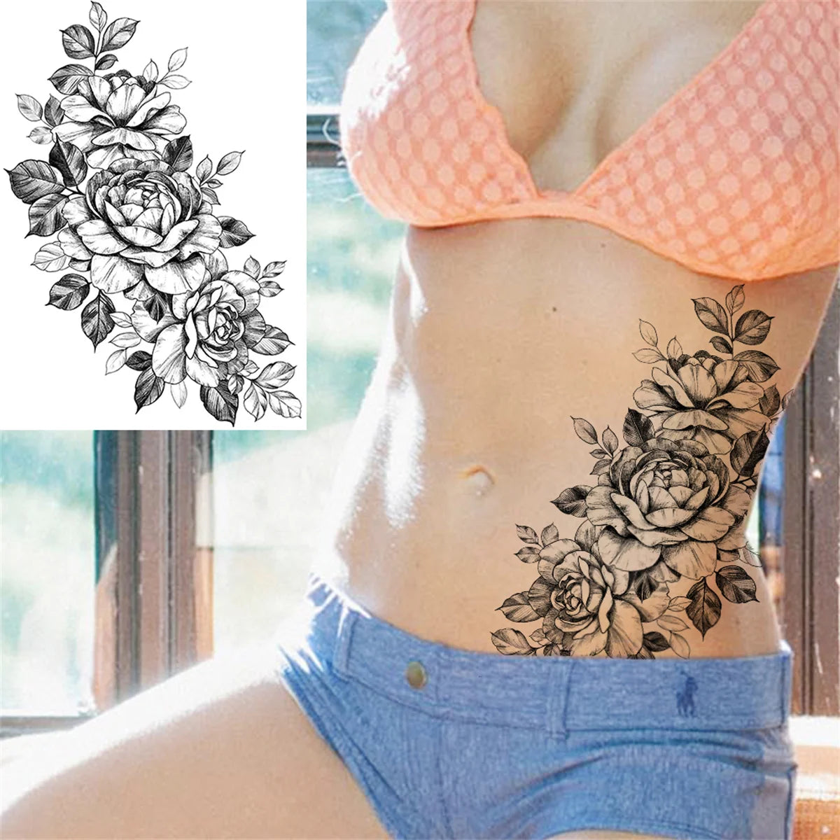 Realistic Sexy Peony Tattoos Temporary Women Adult Flower Arm Tattoos Sticker Waterproof Fake Floral Bloosom Body Leg Art Tatoos