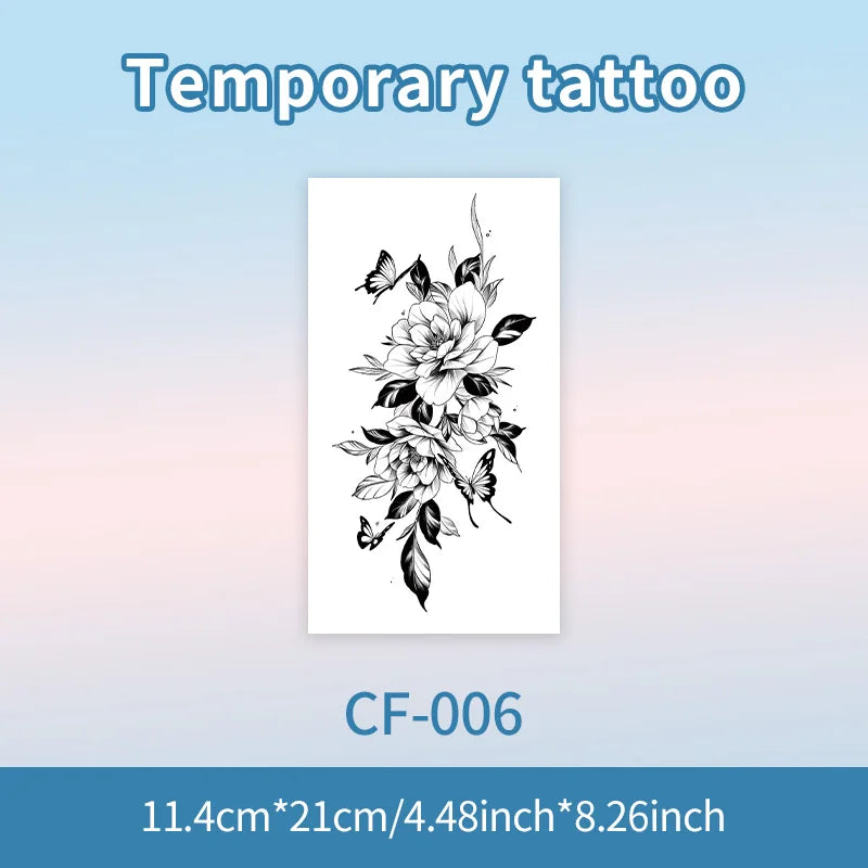 Flower & Butterfly Temporary Tattoo Sticker, Long-lasting and Waterproof, Realistic Fake Tattoos for Women, For Arm, Chest, Leg