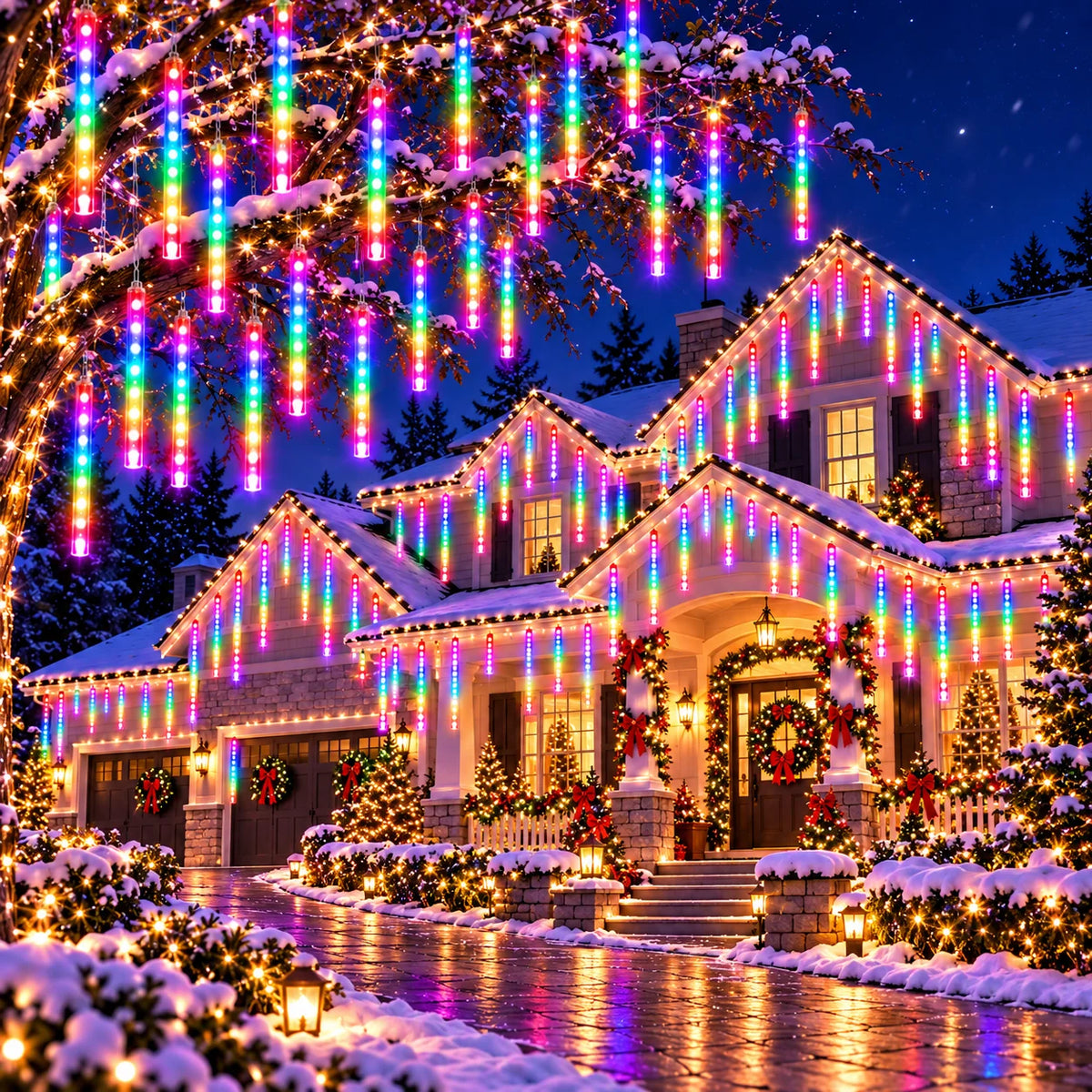 Christmas Lights USB Meteor Shower Falling Rain Icicle Fairy String Lights for New Year Birthday Wedding Party Decor