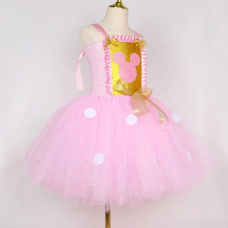 Baby Girls Pink Minnie Tutu Dress Polka Dots Glitter Cartoon Tulle Princess Dress Kids Halloween Birthday Party Cosplay Costume1