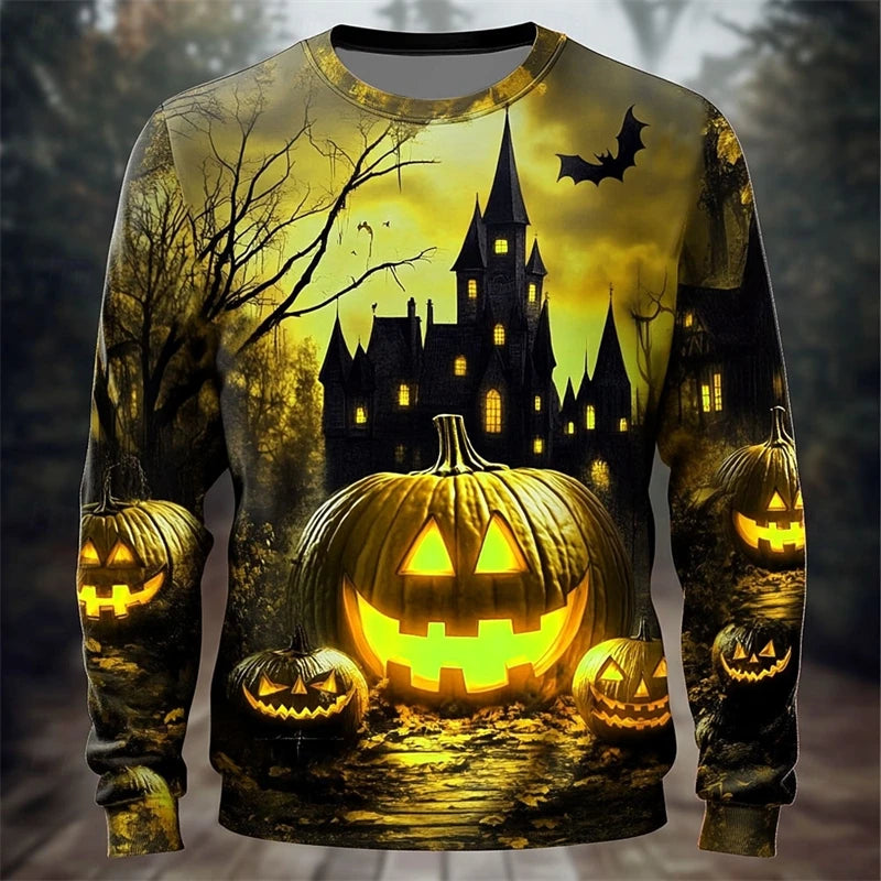 Fall Halloween Pumpkin Print Long Sleeve Tops Sweaters Hip Hop Trend Y2k Clothes Casual O-neck Loose Pullover Funny Sweater Man