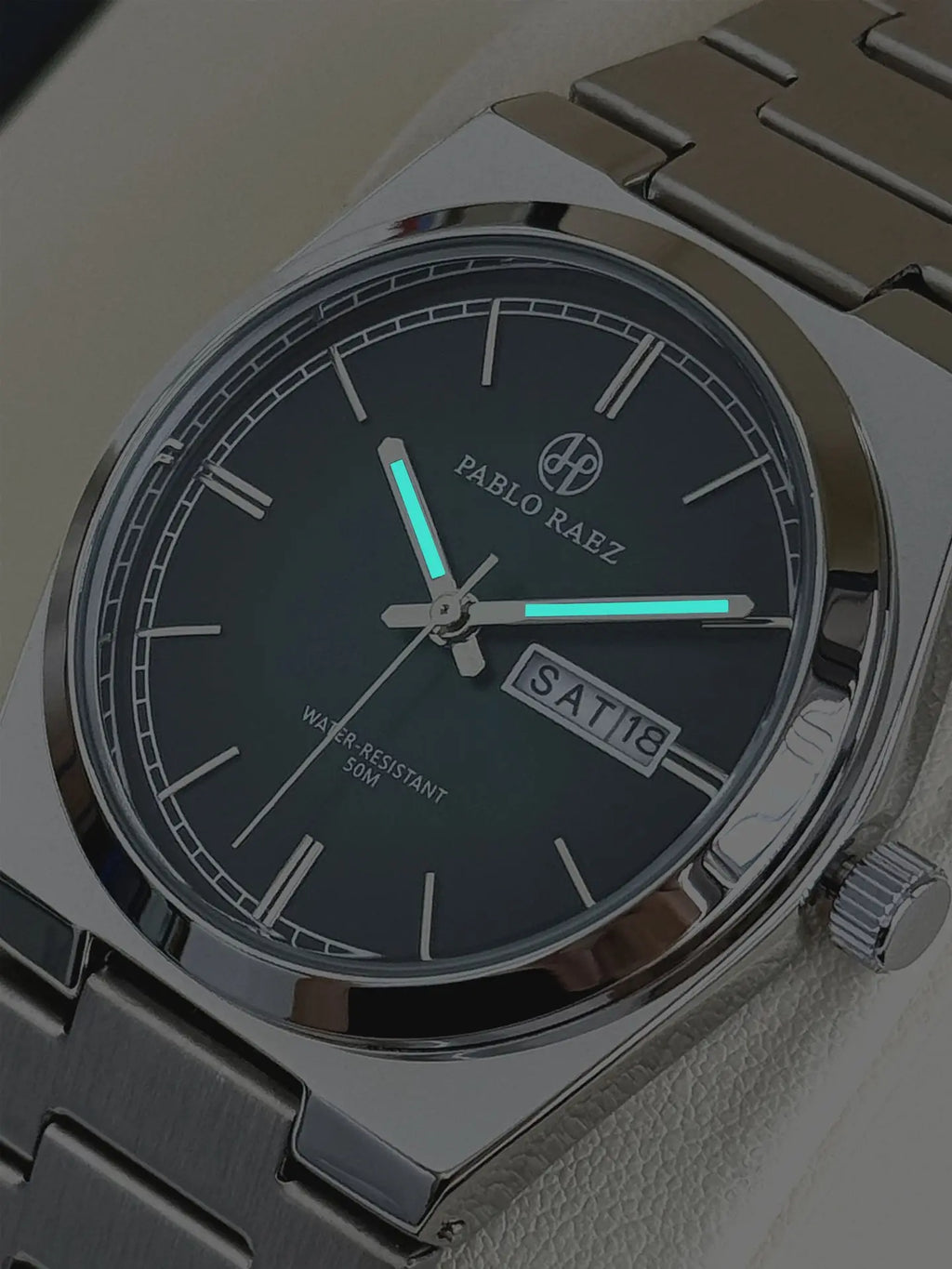2026 new steel couple's watch, gradient green dial, butterfly buckle, dual calendar, P36, luminescent, waterproof watch