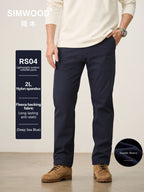 SIMWOOD 2026 Spring New Regular Straight Soft Shell Warm Fleece Lining Fabric Casual Pants Men Outdoor Trousers