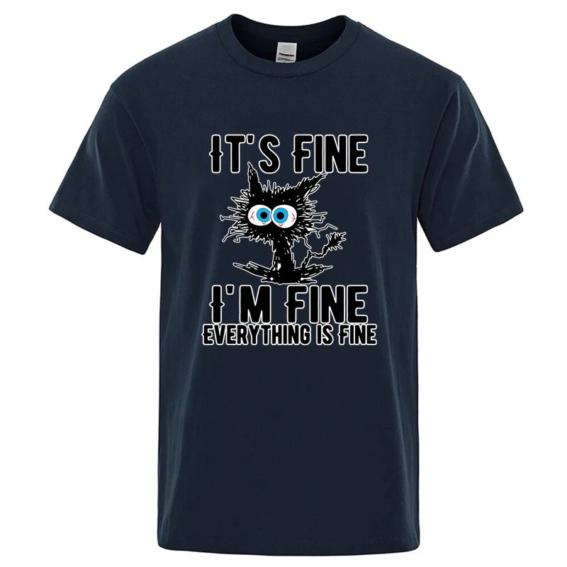 Men's High Quality T-shirt 100% Cotton Funny Cool Cat Printed T-shirt Casual Men's Short Sleeve T-shirt for Men T-Shirt Male Top