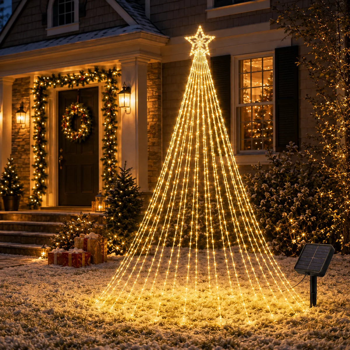 Solar Christmas Tree Lights Star Waterfall String Lights 200/290LED 8 Modes Outdoor Garden Yard Patio Holiday Christmas Decor