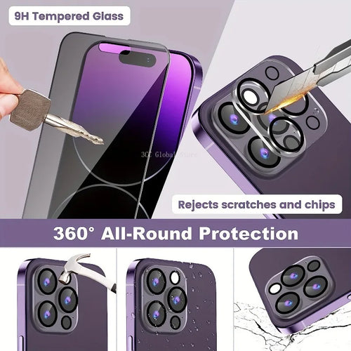 2Packs Privacy Screen Protector With 2 Packs Full Cover Camera Lens Glass Protect For IPhone 11 Pro Max 12 13 Mini 14 15 Plus