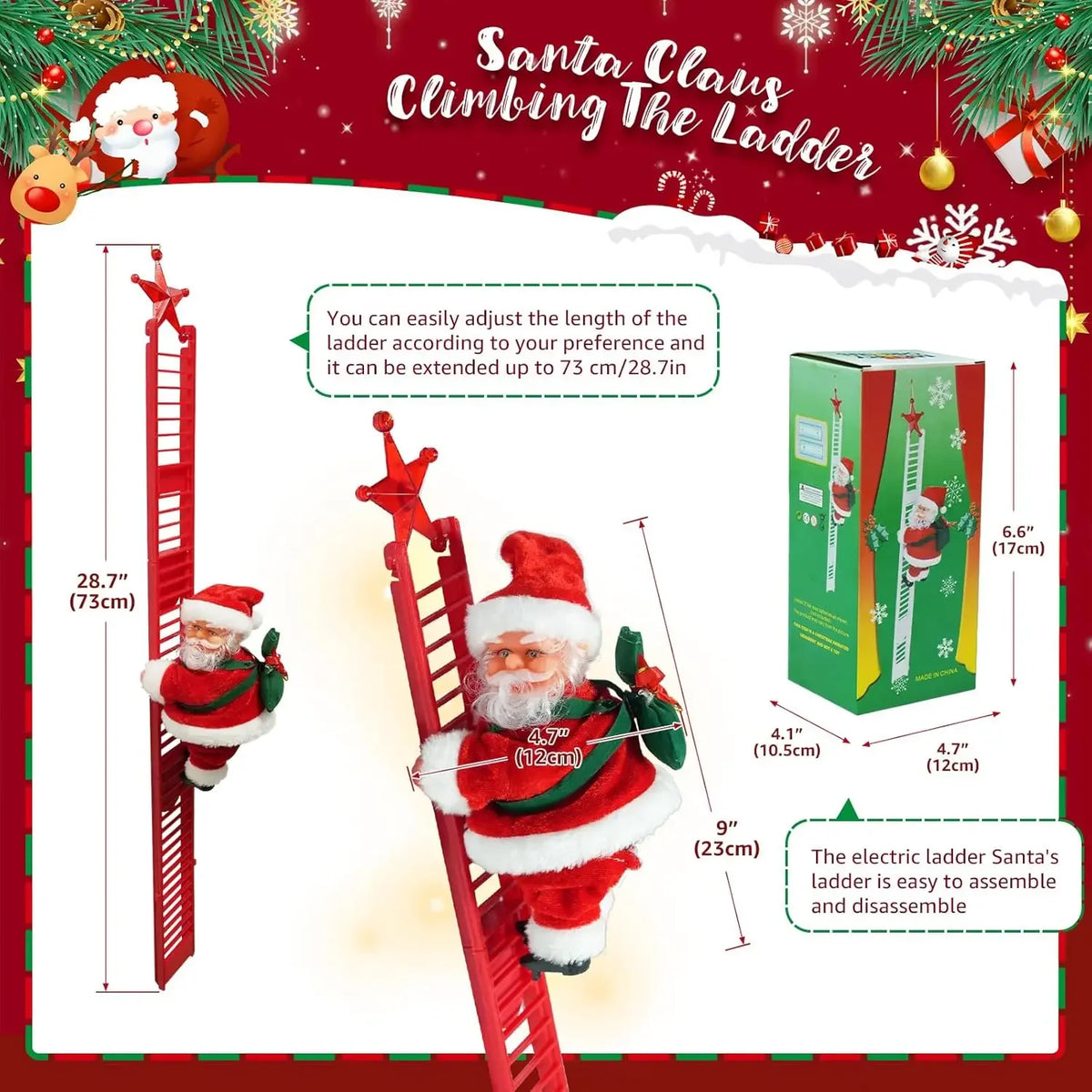 Christmas Electric Santa Claus Climbing Bead Toy Decoration for Children Gift Mall Display Holiday