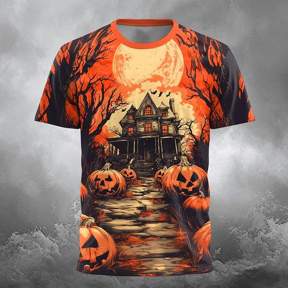 Pumpkin Graphic 3D Print Men's Women's T-Shirt Halloween Theme Family Party Short Sleeve Tees Oversize Round Neck Unisex Clothes