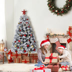 6FT Pre-Lit Snow Flocked Artificial Christmas Tree, 100 Warm White Incandescent Lights, 318 PVC Hints, Foot Pedal Switch, Collapsible Metal Stand, Easy Assembly Indoor Holiday Decor