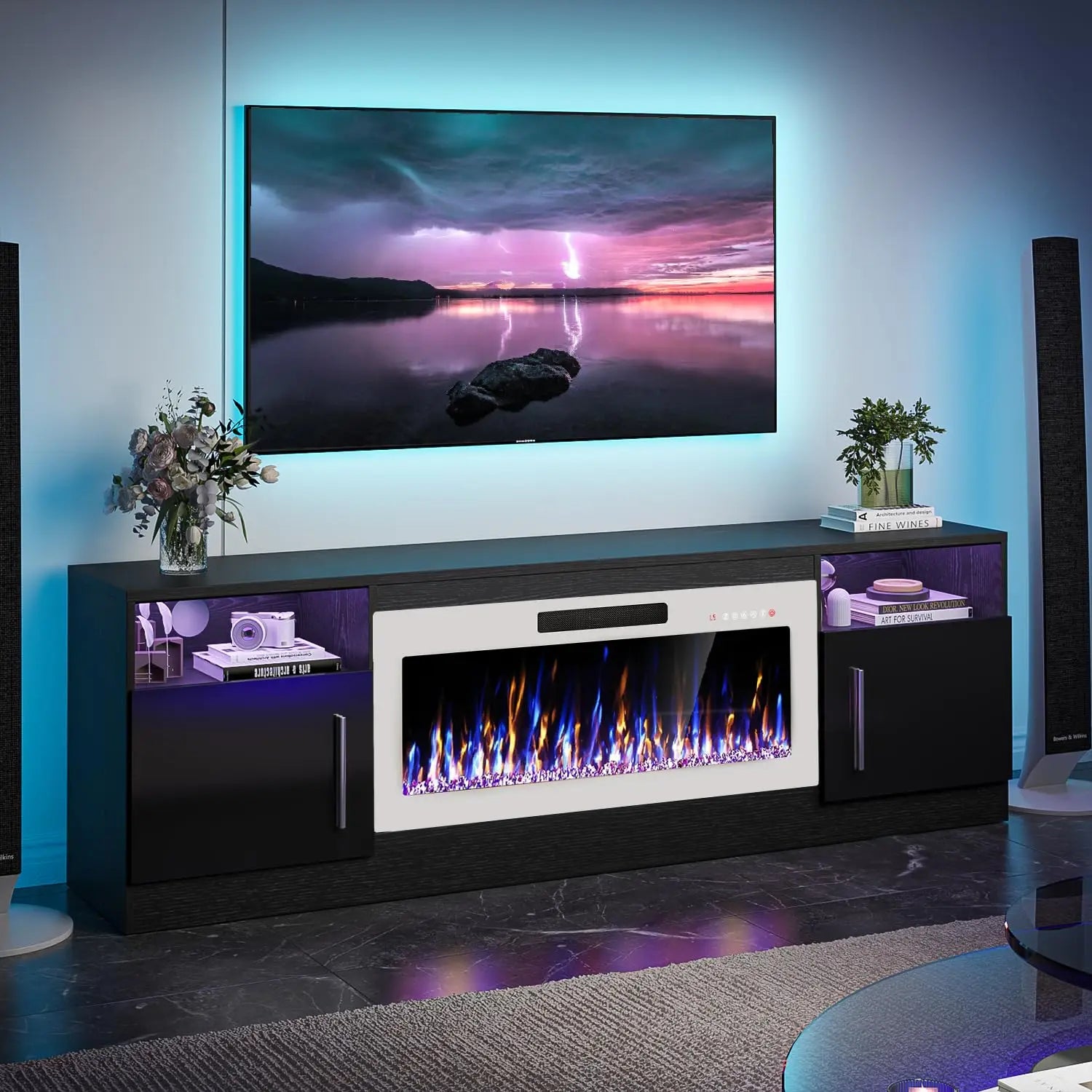 VITESSE Fireplace with TV Stand 36" inch Electric Fireplace Up to 80" TVs, LED Light Entertainment Center, 70" Modern Wood High