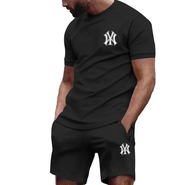 2026 hot men's two-piece sportswear short sleeved T-shirt and summer running fitness sportswear quick-drying