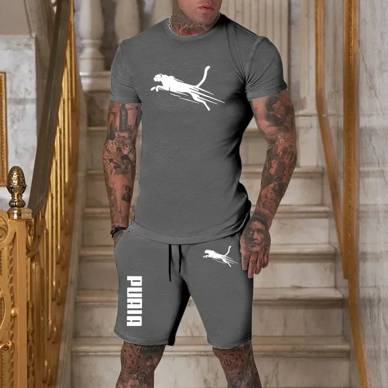 2026 Fashion and Casual Summer Outdoor Sports Set Men's Breathable T-shirt and Shorts Casual Fashion Two-piece Set