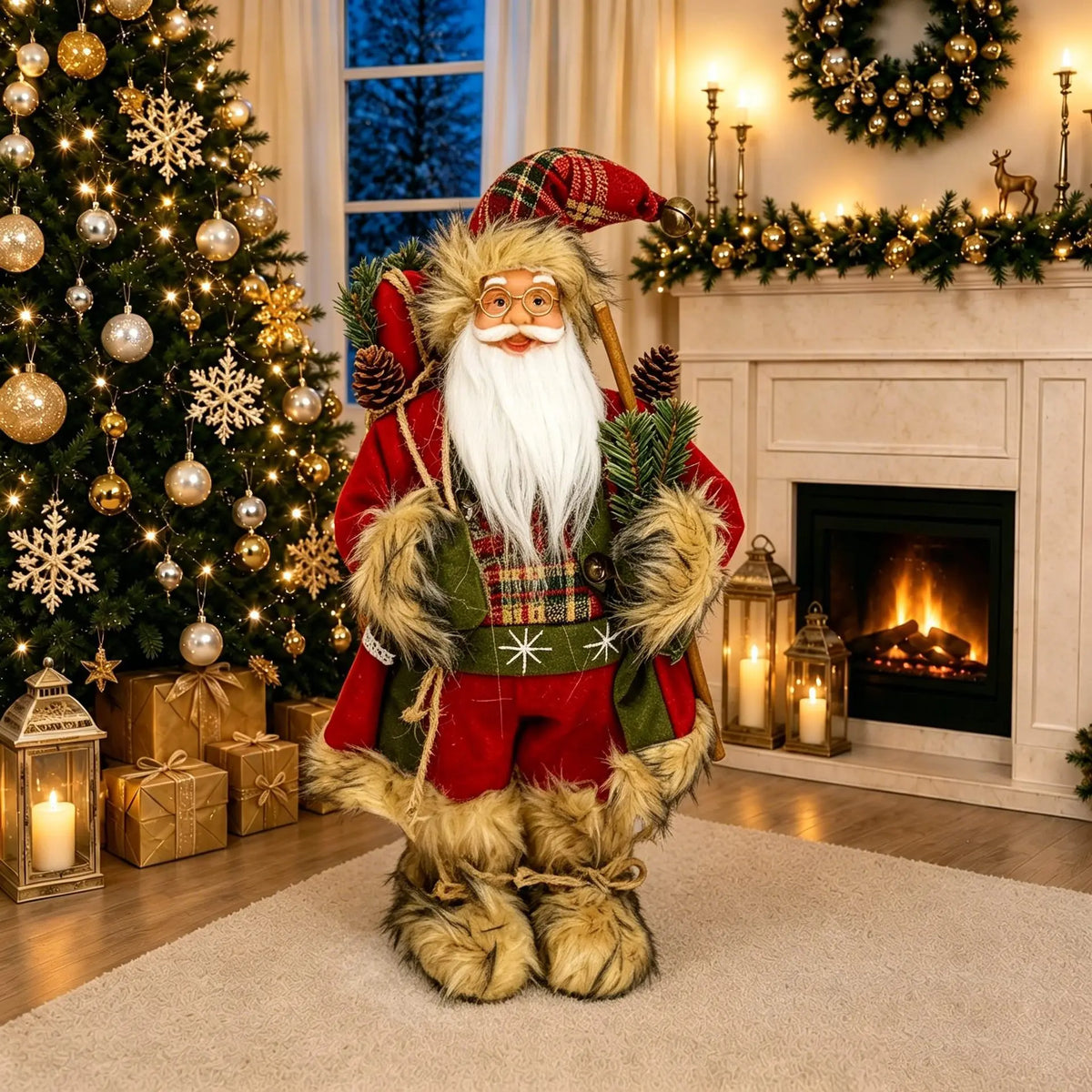 30cm Standing Santa Claus Doll Figurine Christmas Decorations For Home Tabletop Ornaments New Year Navidad Kids Gift Party Decor