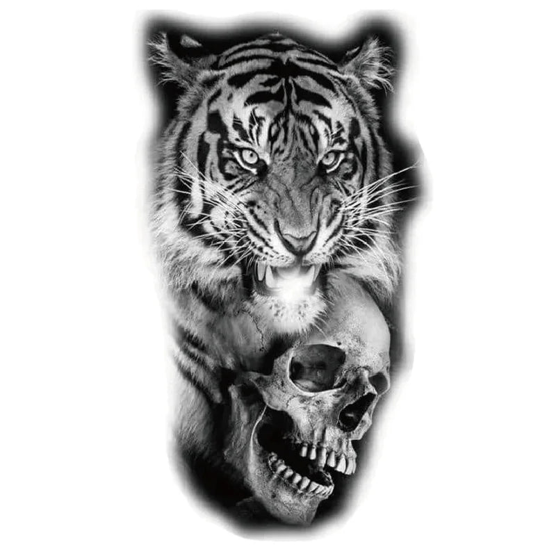 Waterproof Temporary Tattoo Sticker Forest Big Tiger Lion Wolf King Body Arm Hand Cool Art Black Animal Men Women Fake Tattoos