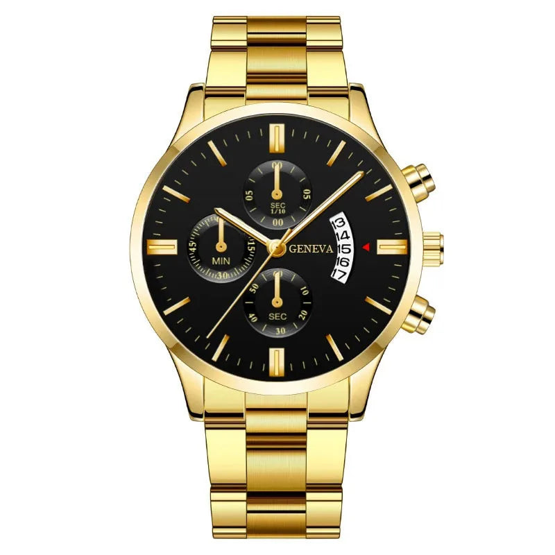 Men's Watch Calendar Steel Strip Watch Men's Business Large Dial Quartz Watch
