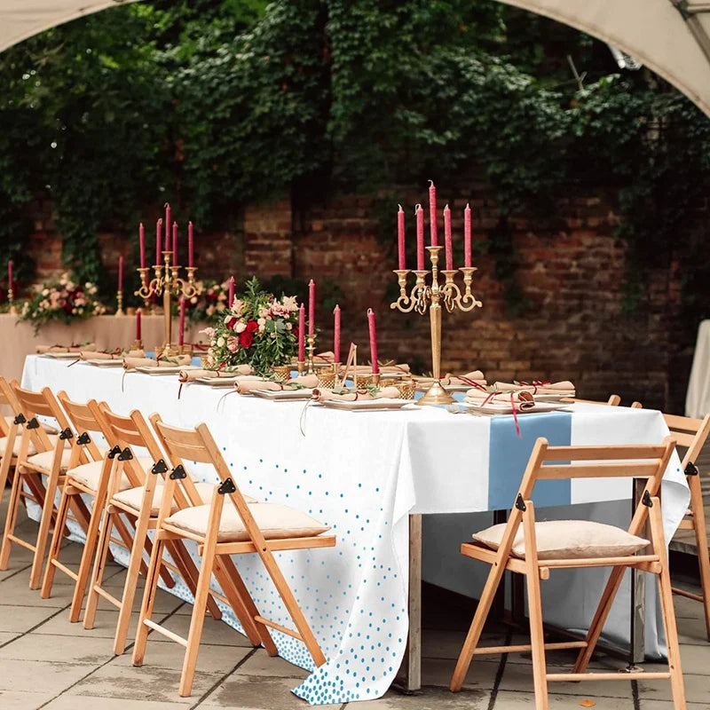 1set Disposable Plastic Tablecloths Satin Table Runner Set Dot Tablecloth Satin Table Runner For Party