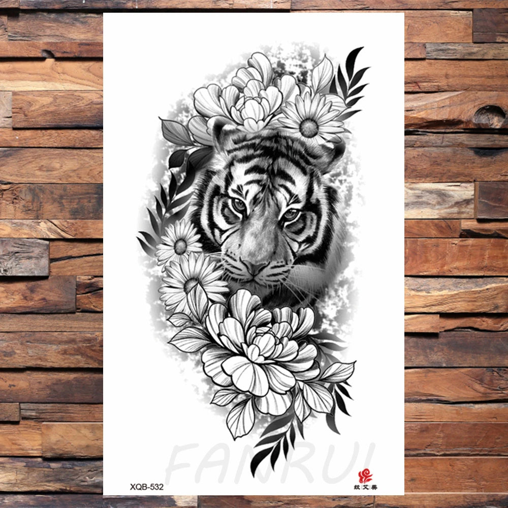 Watercolor Rose Flower Temporary Tattoo For Women Kids Girls Cherry Fake Tattoos Sticker Sexy Lotus Henna Waterproof Tatoo Waist