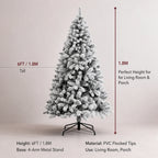 6Ft 1.8M Artificial Christmas Tree Unlit Full PVC Fir with 608 Branch Tips Hinged Easy Assembly Foldable Metal Stand for Indoor Outdoor Living Room Family Home Office Garden Yard Party Holiday Xmas Decorations