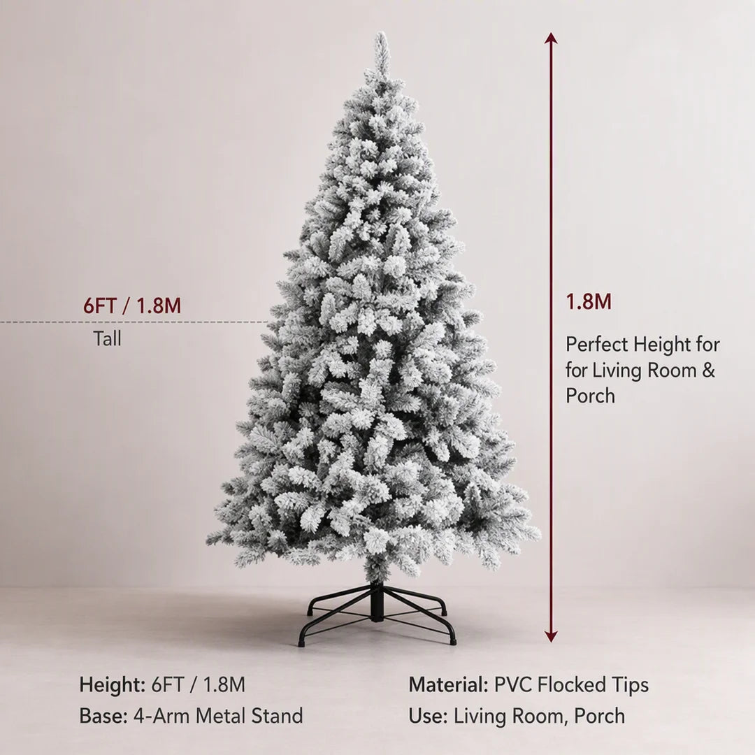 6Ft 1.8M Artificial Christmas Tree Unlit Full PVC Fir with 608 Branch Tips Hinged Easy Assembly Foldable Metal Stand for Indoor Outdoor Living Room Family Home Office Garden Yard Party Holiday Xmas Decorations