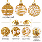 6 Pcs 6cm Gold Clear 3 Designs Glitter Pearl Christmas Balls Shatterproof Xmas Tree Hanging Ornaments for Holiday Party Decor
