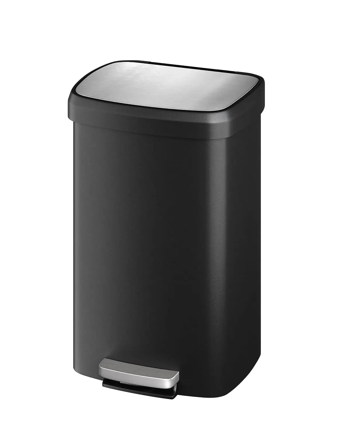 13 Gal / 50L Plastic Step Trash Can – Soft Close Lid, Liner Rim, Rear Handle, Large Kitchen Garbage Bin, Black