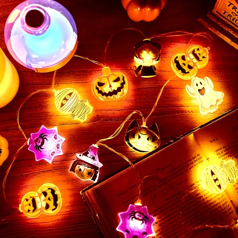 1PC Halloween Fairy LED String Light Battery Powered Halloween Christmas Party Decoration Witch Pumpkin Mummy Angel Spider Web