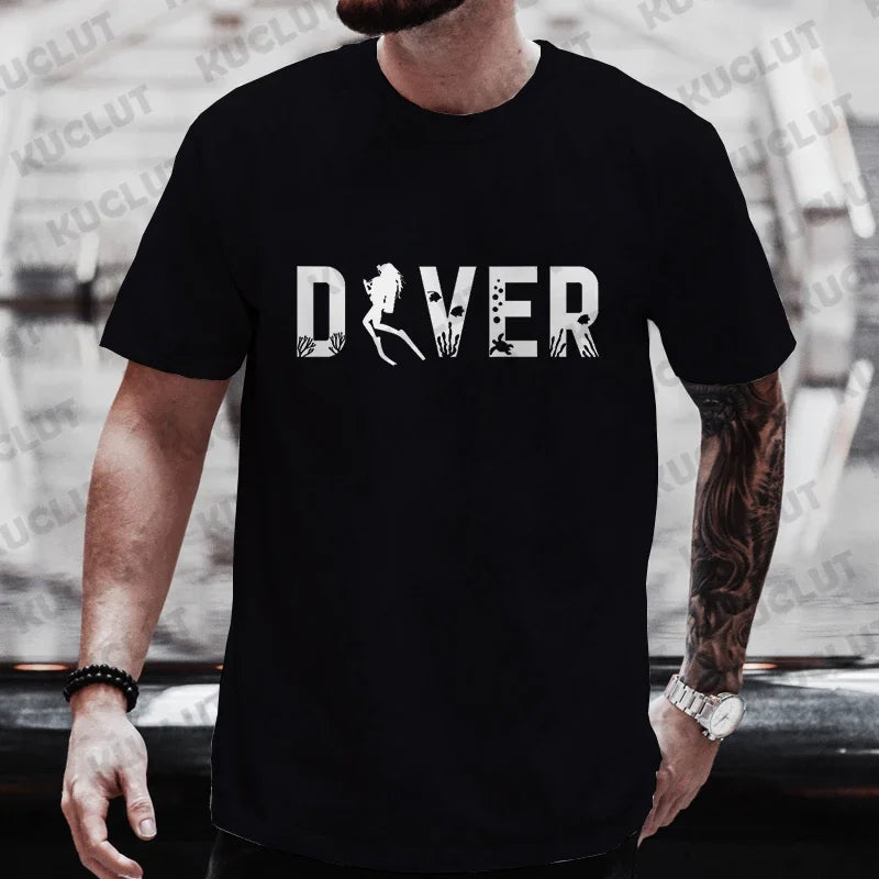 Diver 200 Bar Funny T Shirts Men Summer Harajuku Shirts Short Sleeve Streetwear Tops Oversized Clothing Scuba Diving Men Clothes