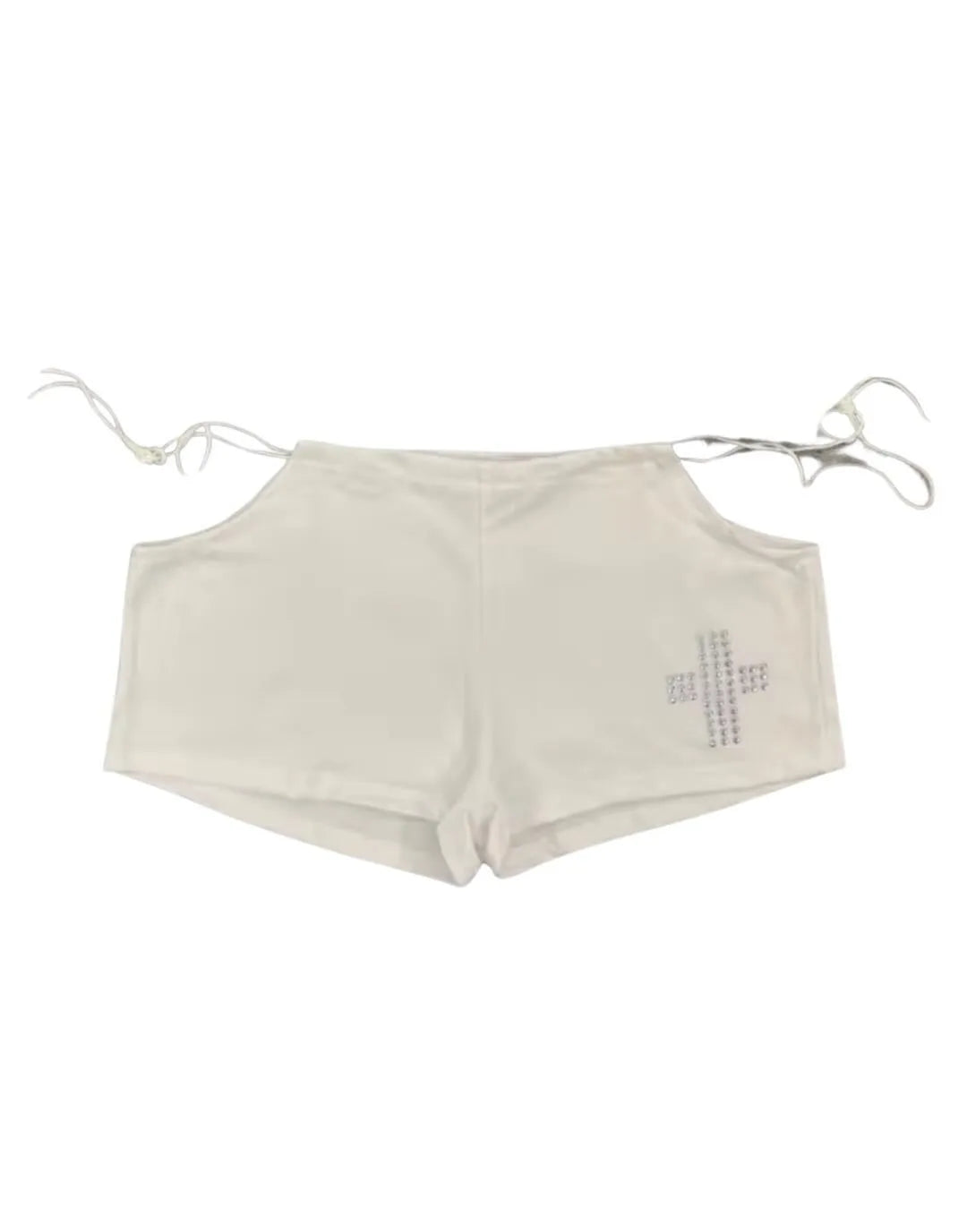 Streetwear Aesthetic Hot Pants Women White Cross Print Side Tie Low Rise Micro Shorts 2026