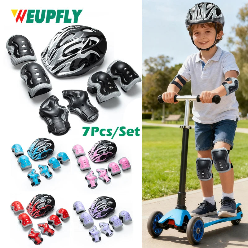 7 Pcs Kids Bike Helmet & Pads Set, Adjustable Protective Gear for Toddler Girls Boys 3-10 Years, for Biking, Skateboard, Scooter