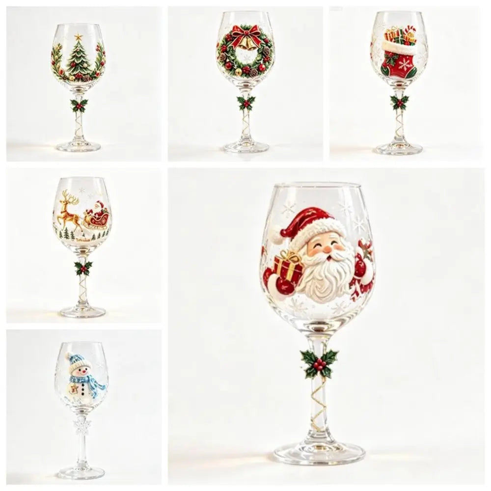 Christmas Gifts Santa Claus Christmas Wine Glass Snowman Transparent Clear Stemmed Cup Funny 3D Creative Tall Glass Table Decor