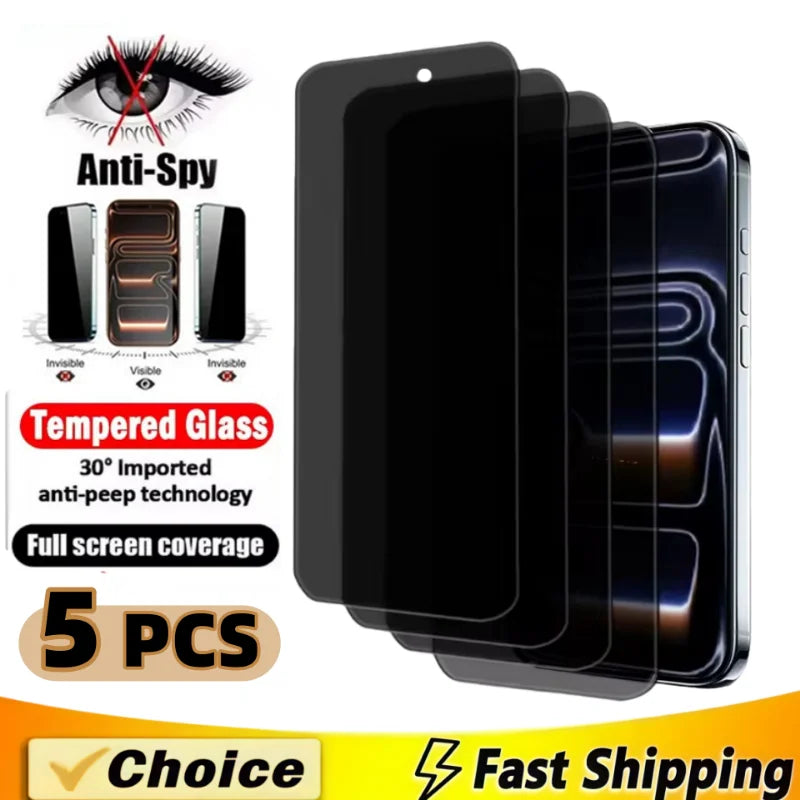 5Pcs Privacy Screen Protector for IPhone 15 16 14 13 12 11 17 Pro Max Mini Anti-spy Glass for IPhone17Air XR X XS 15 16 Plus SE