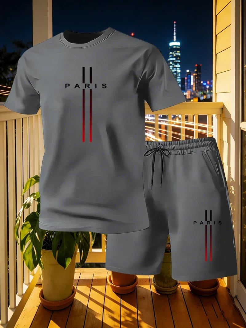 Summer Men's Sportswear Set Short Sleeve T-shirt and Pants Casual 2-piece Set Running and Fitness Sportswear